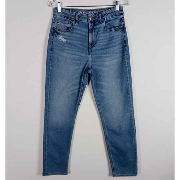 American Eagle Mom Jeans Women's Size 4 Distressed High-Rise Stretch Light Wash - Picture 7 of 16
